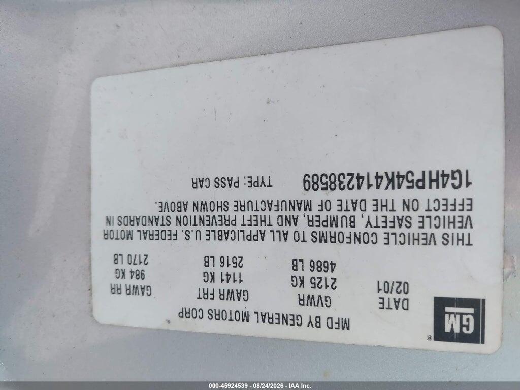1G4HP54K414238589 2001 BUICK LESABRE photo no. 9