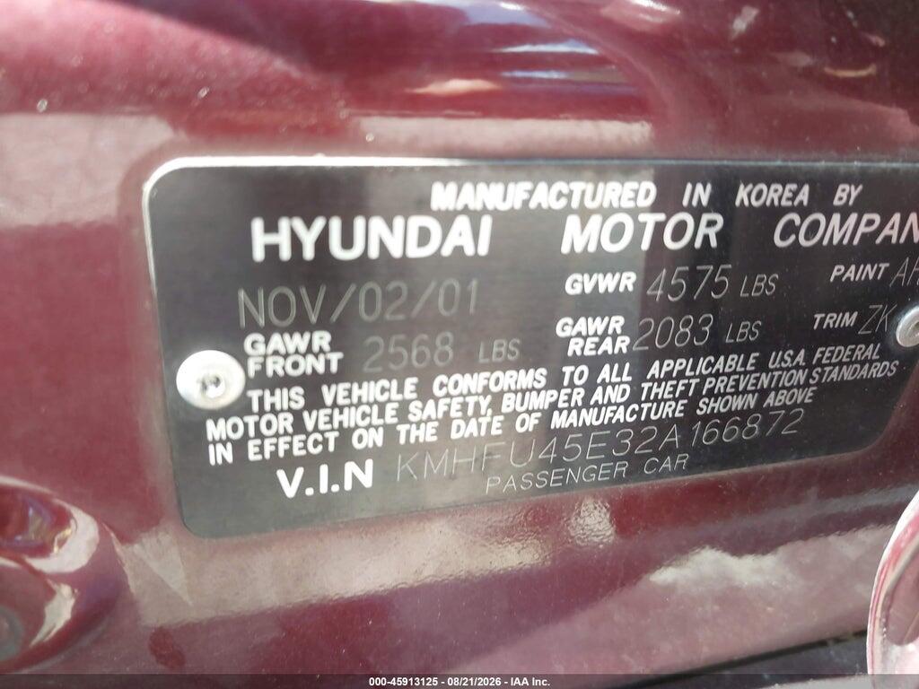 KMHFU45E32A166872 2002 HYUNDAI XG350 photo no. 9