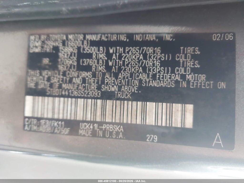 5TBDT44136S523093 2006 TOYOTA TUNDRA photo no. 9