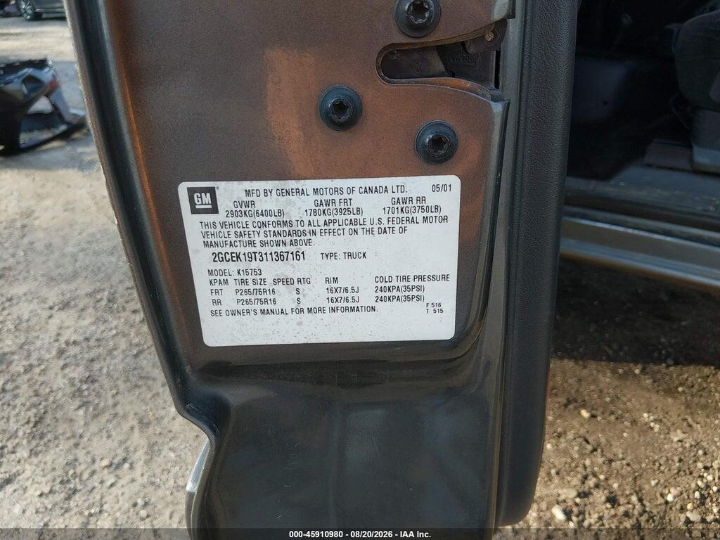 2GCEK19T311367161 2001 CHEVROLET SILVERADO 1500 photo no. 9