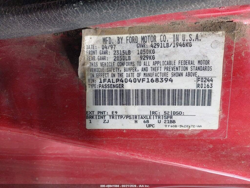 1FALP4040VF168394 1997 FORD MUSTANG photo no. 9