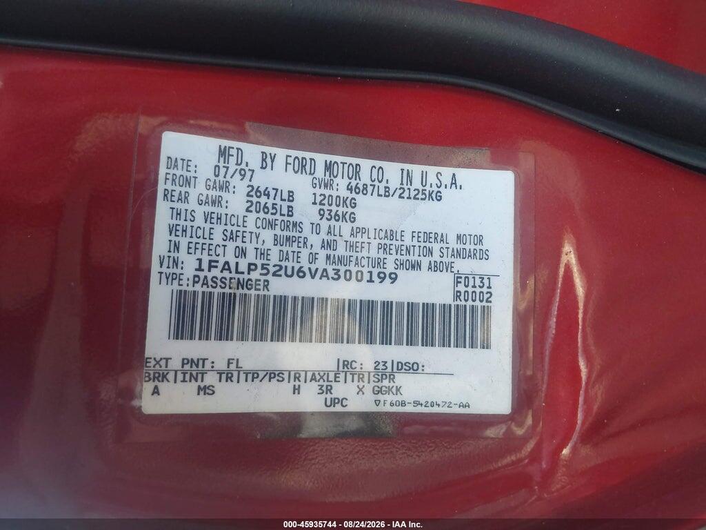 1FALP52U6VA300199 1997 FORD TAURUS photo no. 9