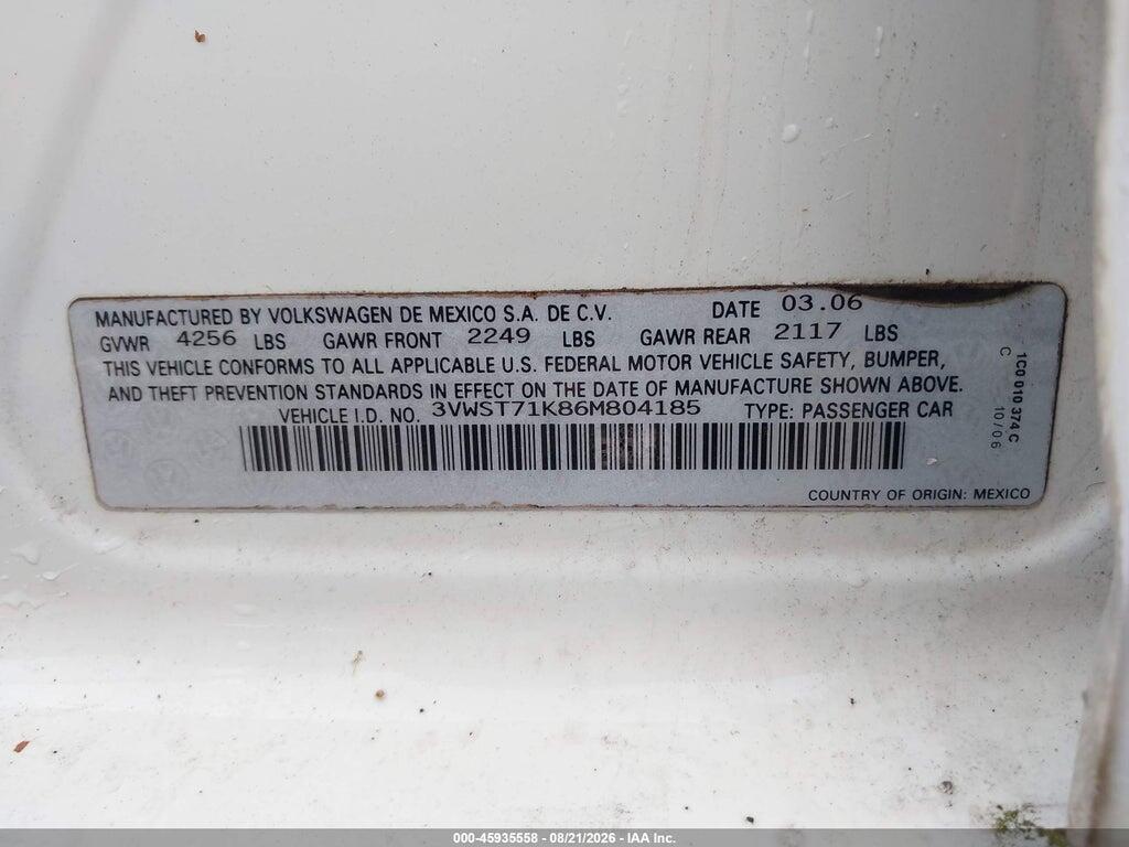 3VWST71K86M804185 2006 VOLKSWAGEN JETTA photo no. 9