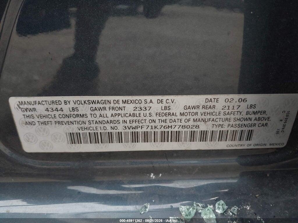 3VWPF71K76M778028 2006 VOLKSWAGEN JETTA photo no. 9