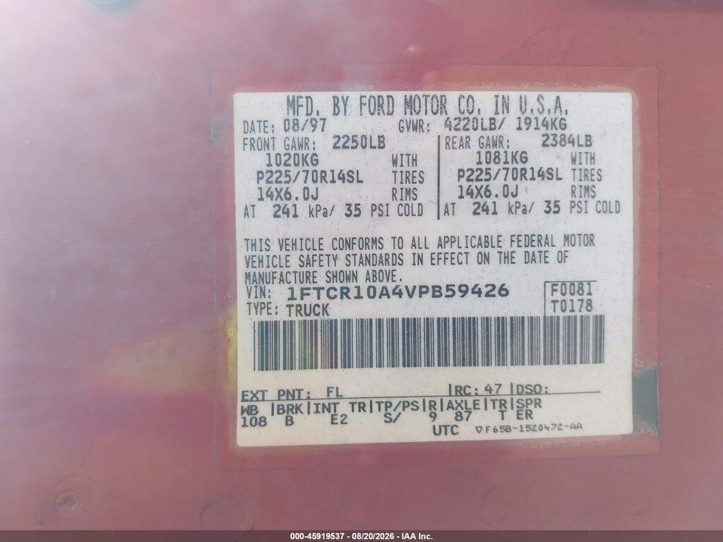 1FTCR10A4VPB59426 1997 FORD RANGER photo no. 9
