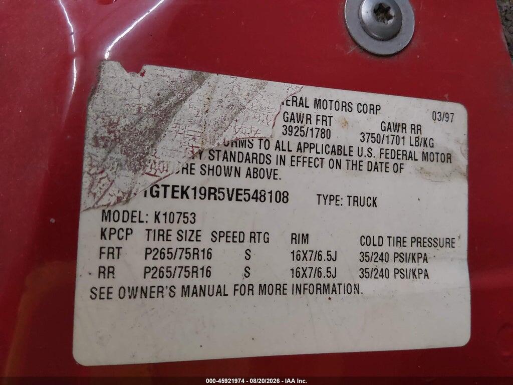 1GTEK19R5VE548108 1997 GMC SIERRA 1500 photo no. 9