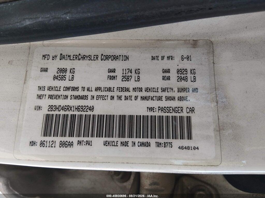 2B3HD46RX1H692240 2001 DODGE INTREPID photo no. 9