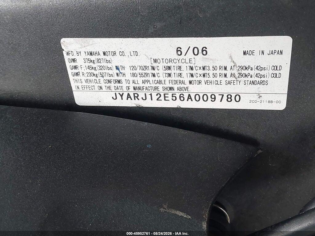 JYARJ12E56A009780 2006 YAMAHA YZFR6 photo no. 10