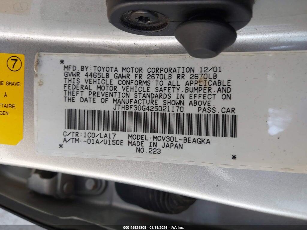 JTHBF30G425021170 2002 LEXUS ES 300 photo no. 9