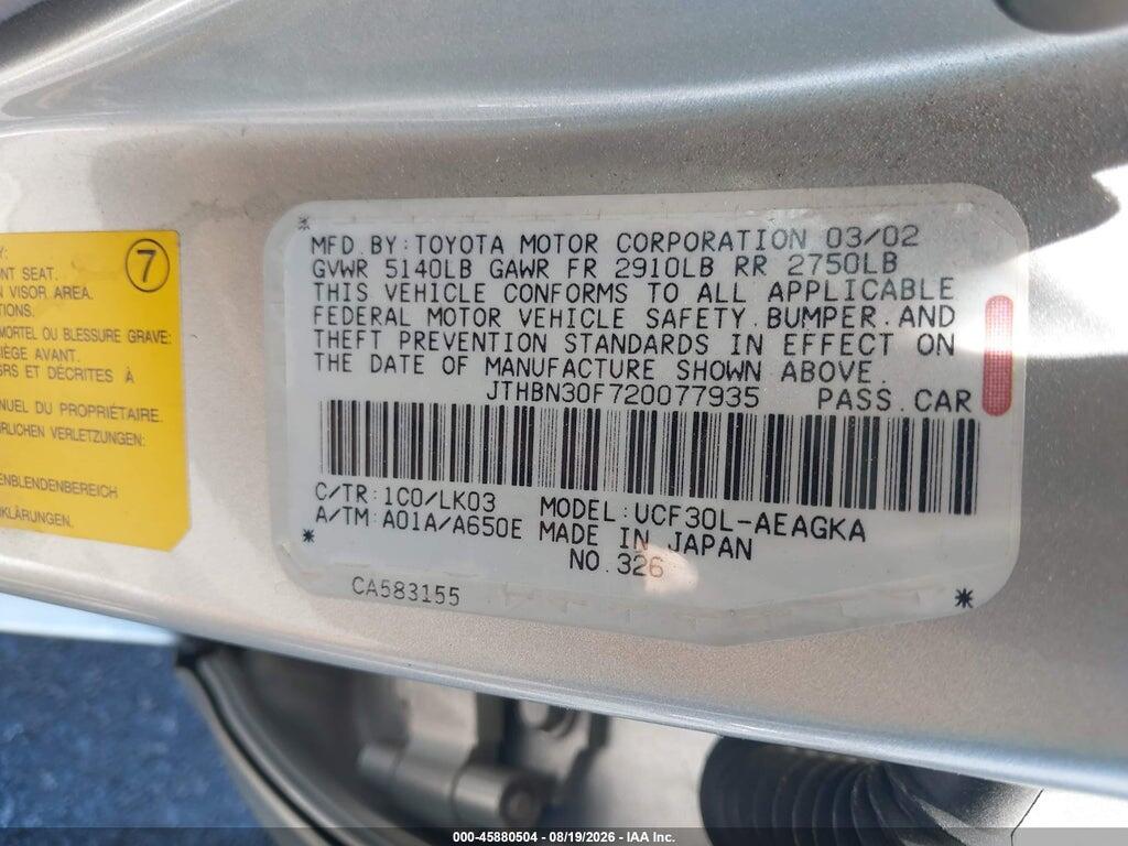 JTHBN30F720077935 2002 LEXUS LS 430 photo no. 9