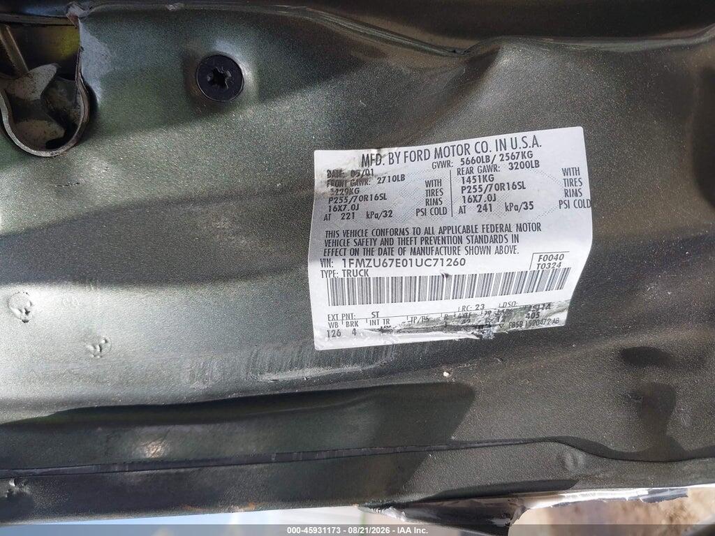 1FMZU67E01UC71260 2001 FORD EXPLORER SPORT TRAC photo no. 9