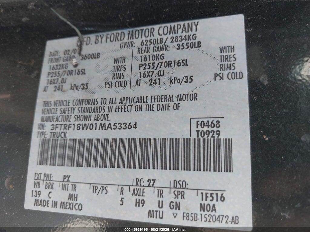 3FTRF18W01MA53364 2001 FORD F150 photo no. 9