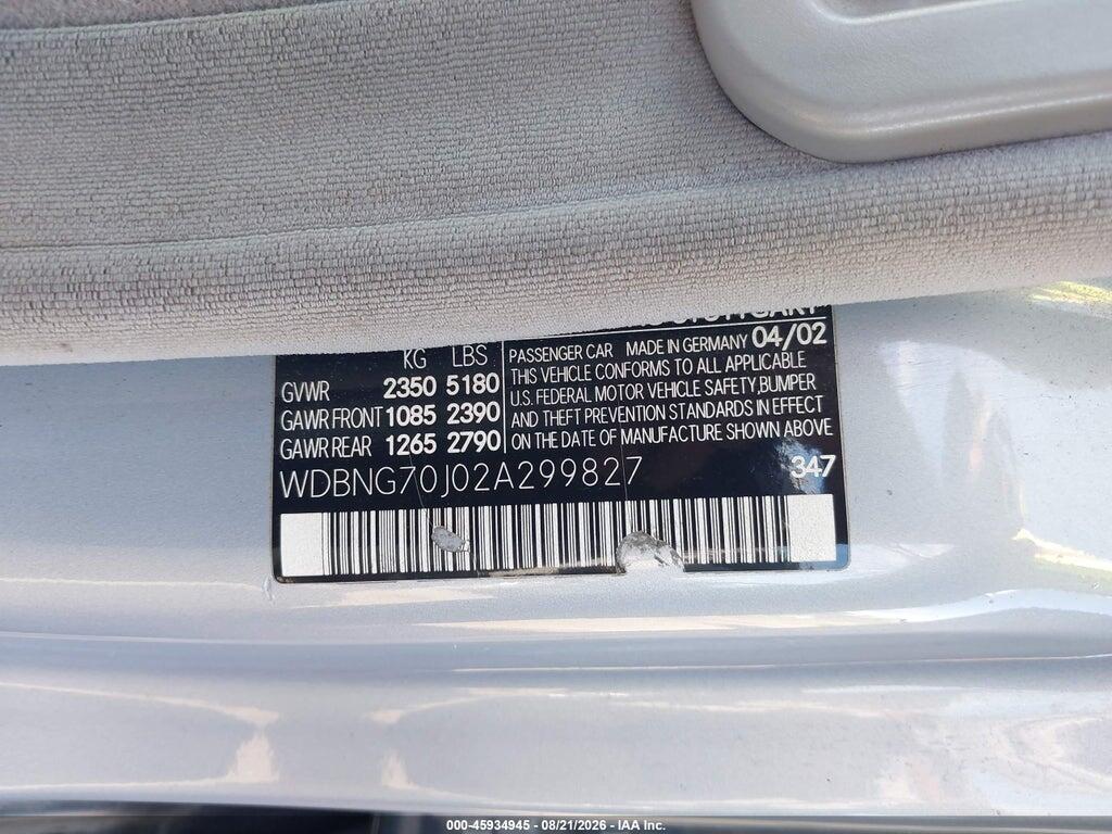 WDBNG70J02A299827 2002 MERCEDES-BENZ S 430 photo no. 9