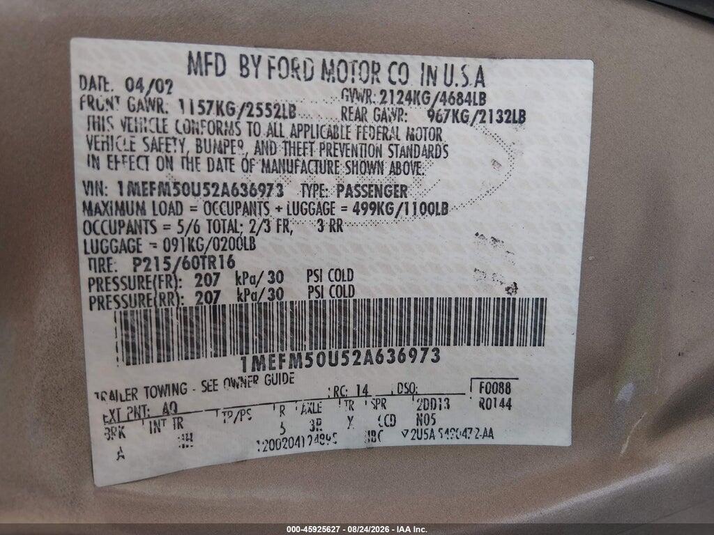 1MEFM50U52A636973 2002 MERCURY SABLE photo no. 9