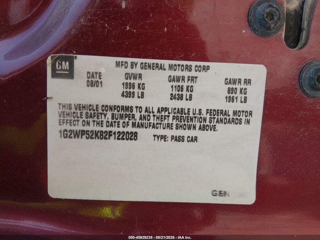 1G2WP52K82F122028 2002 PONTIAC GRAND PRIX photo no. 9