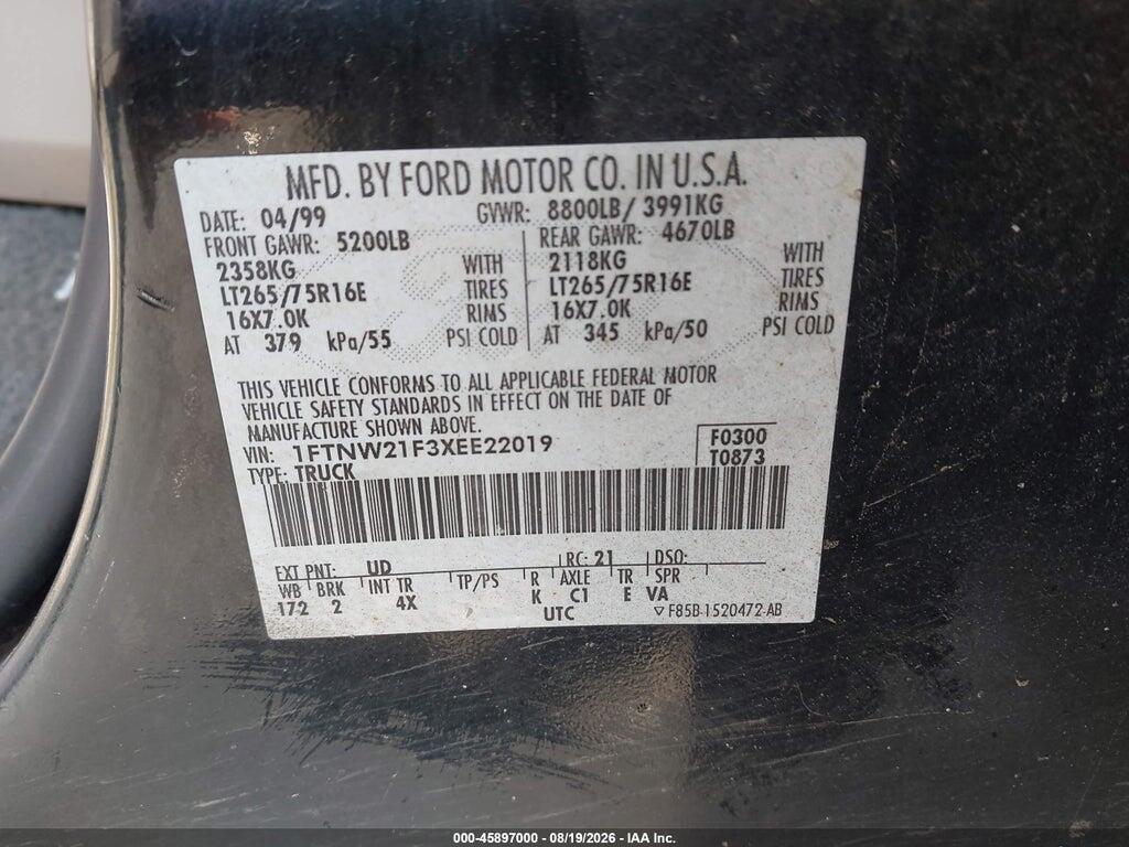 1FTNW21F3XEE22019 1999 FORD F-250 photo no. 9
