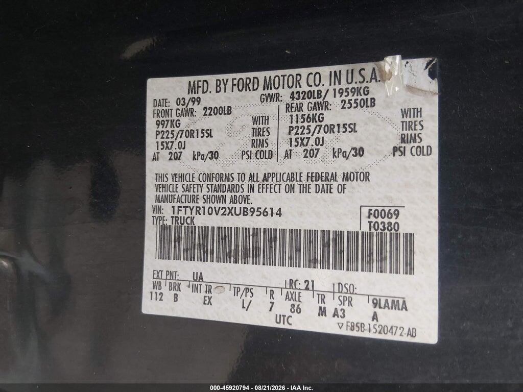 1FTYR10V2XUB95614 1999 FORD RANGER photo no. 9