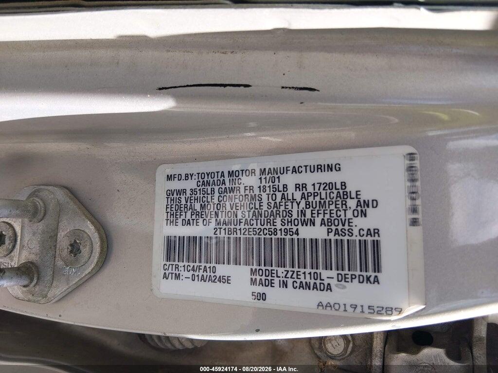 2T1BR12E52C581954 2002 TOYOTA COROLLA photo no. 9