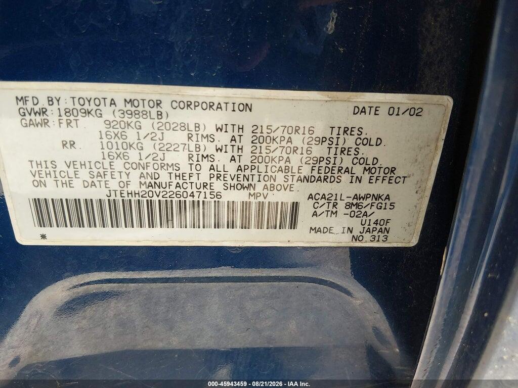 JTEHH20V226047156 2002 TOYOTA RAV4 photo no. 9