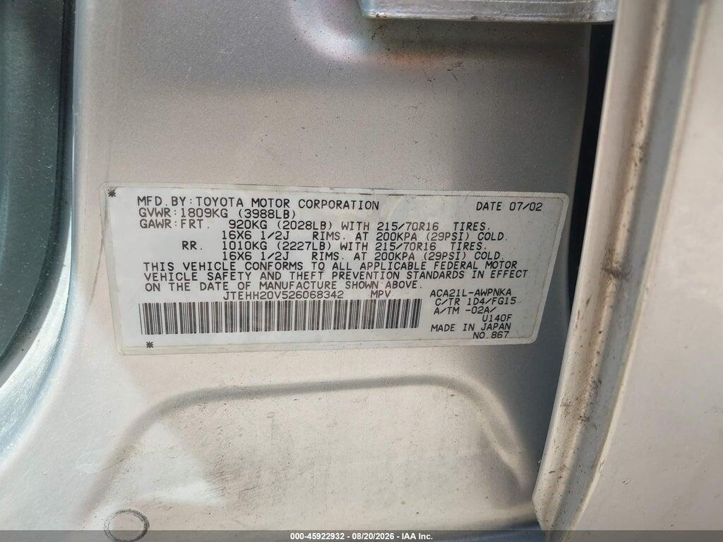 JTEHH20V526068342 2002 TOYOTA RAV4 photo no. 9