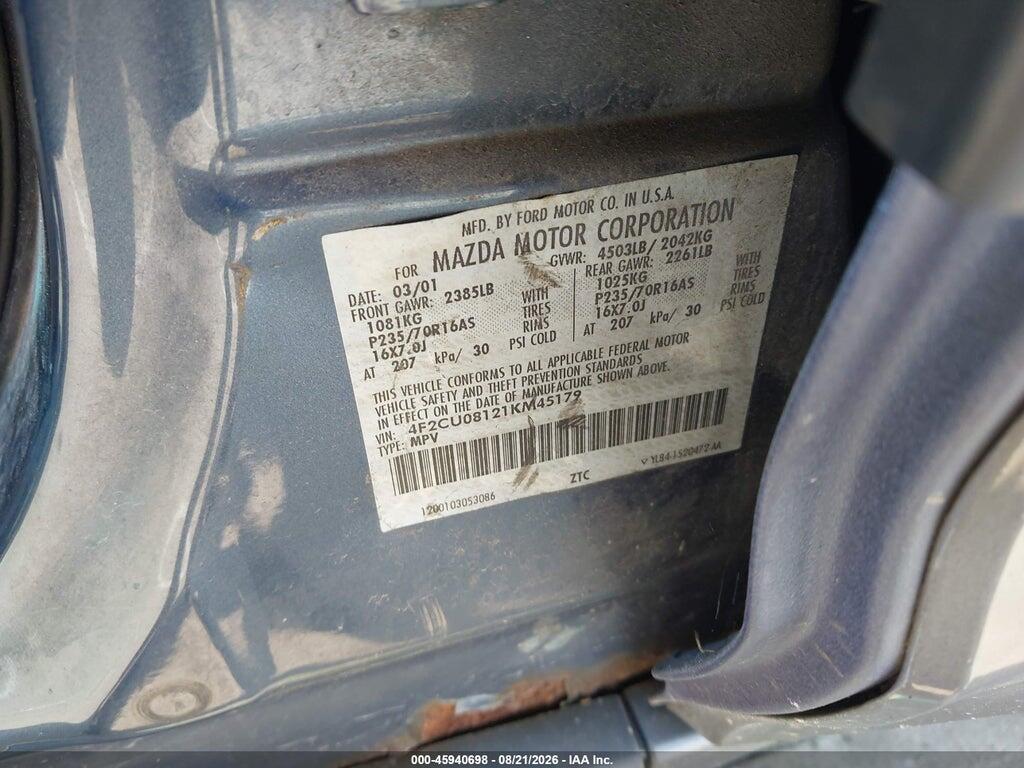 4F2CU08121KM45179 2001 MAZDA TRIBUTE photo no. 9
