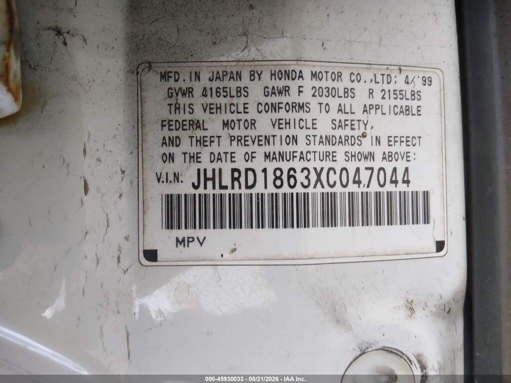 JHLRD1863XC047044 1999 HONDA CR-V photo no. 9