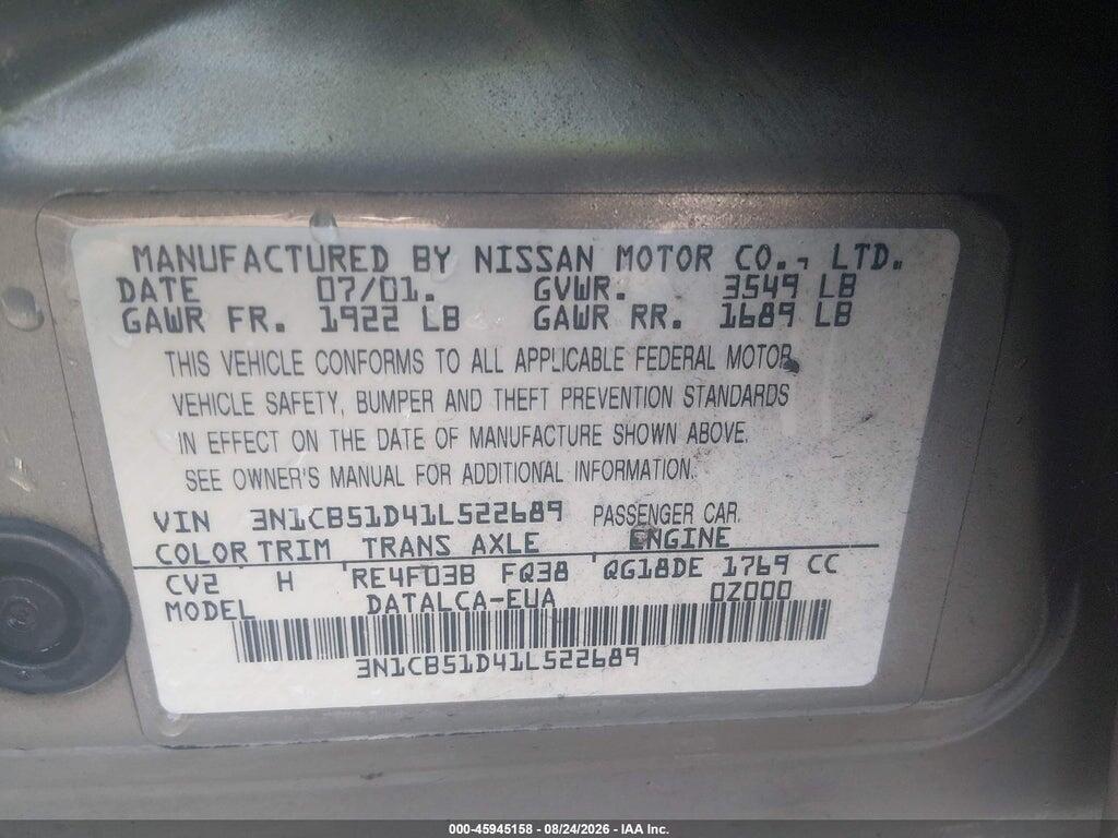 3N1CB51D41L522689 2001 NISSAN SENTRA photo no. 9