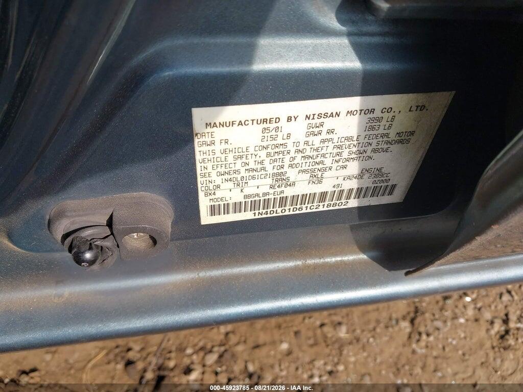1N4DL01D61C218802 2001 NISSAN ALTIMA photo no. 9