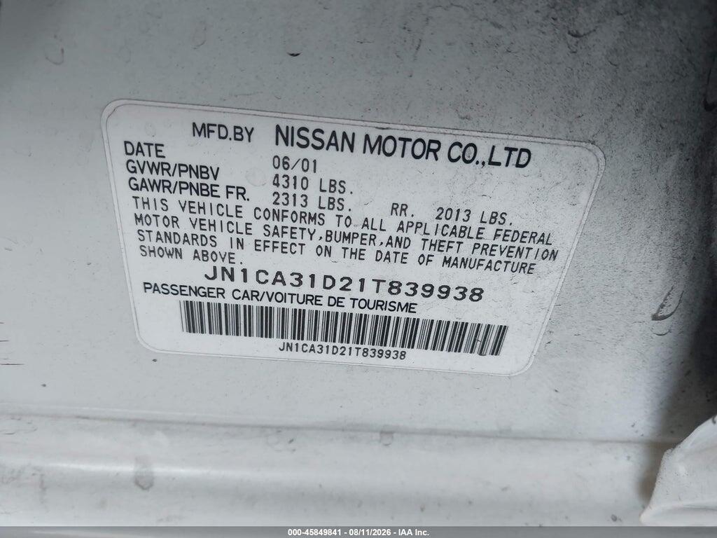 JN1CA31D21T839938 2001 NISSAN MAXIMA photo no. 9