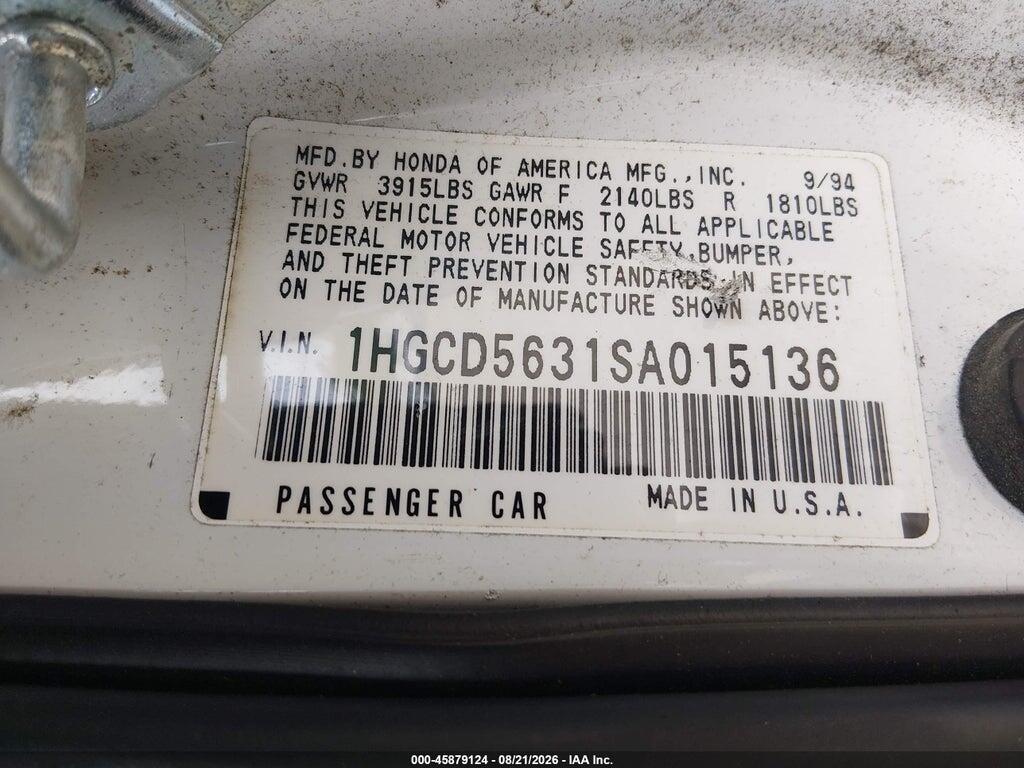 1HGCD5631SA015136 1995 HONDA ACCORD photo no. 9