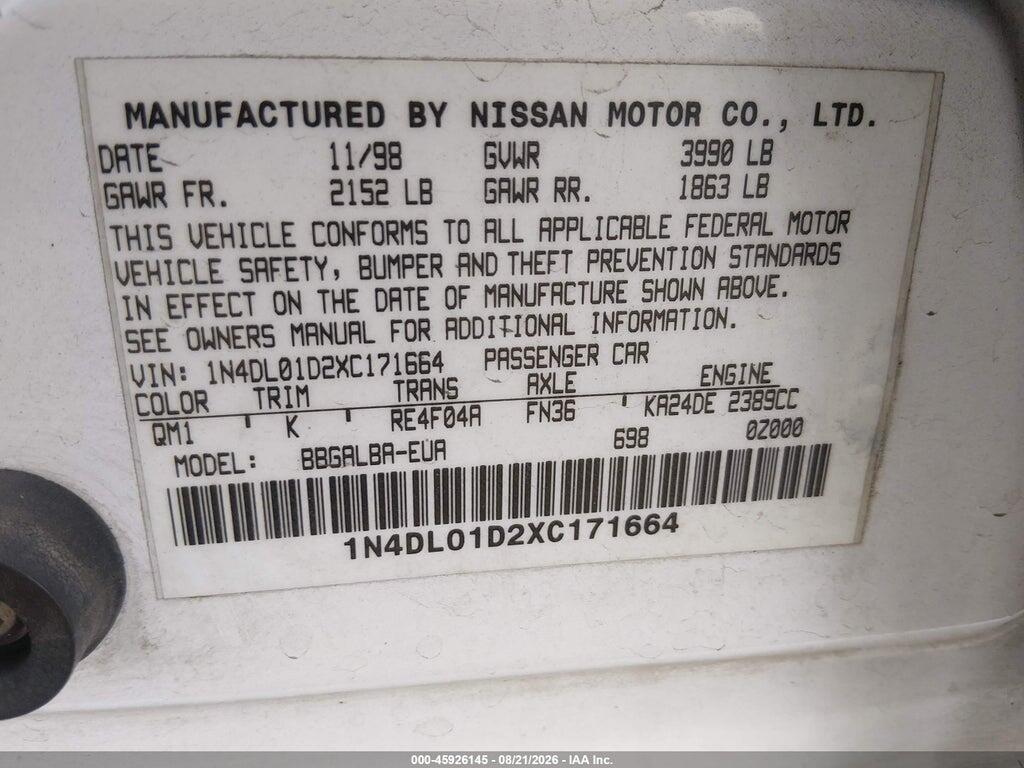 1N4DL01D2XC171664 1999 NISSAN ALTIMA photo no. 9