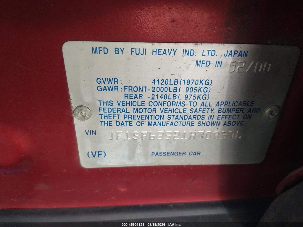 JF1SF63521H709376 2001 SUBARU FORESTER photo no. 9