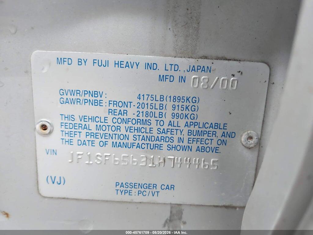 JF1SF65631H744465 2001 SUBARU FORESTER photo no. 9