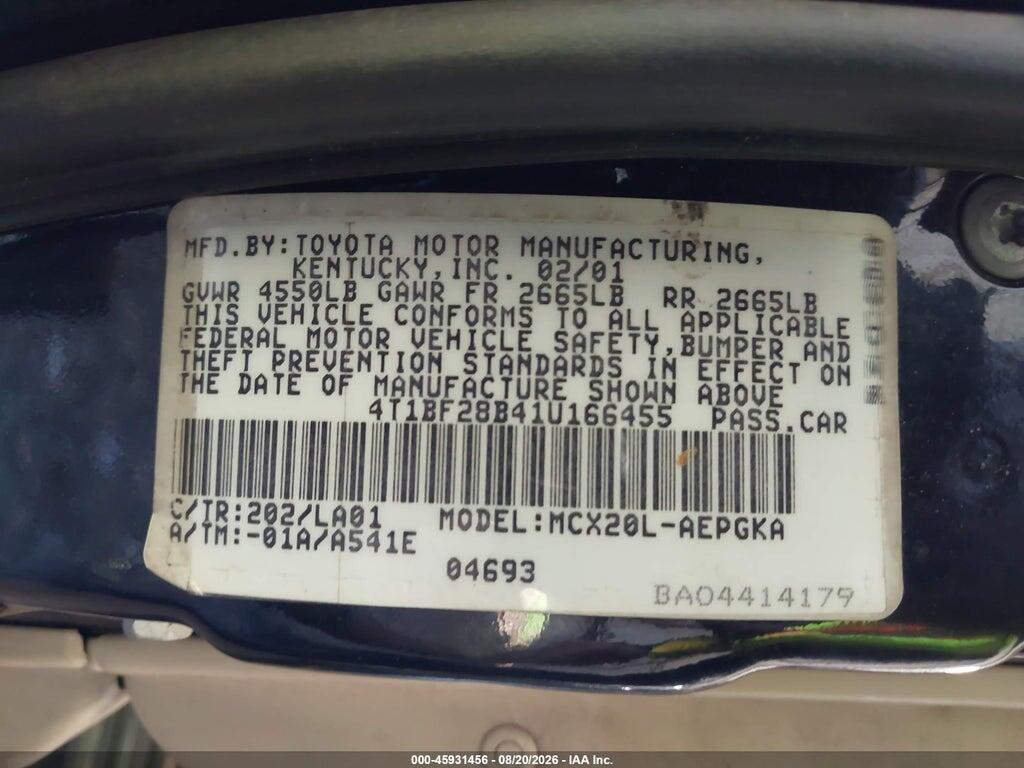 4T1BF28B41U166455 2001 TOYOTA AVALON photo no. 9