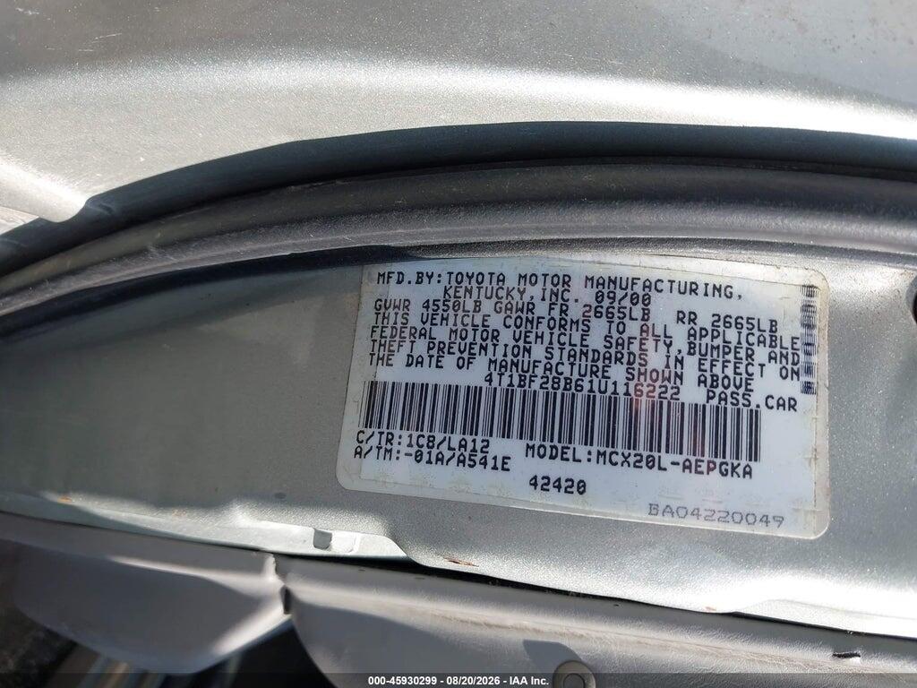 4T1BF28B61U116222 2001 TOYOTA AVALON photo no. 9