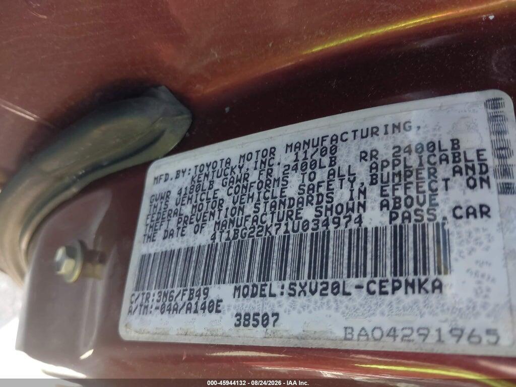 4T1BG22K71U034974 2001 TOYOTA CAMRY photo no. 9