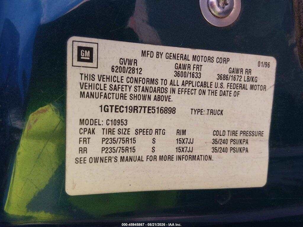1GTEC19R7TE516898 1996 GMC SIERRA photo no. 9