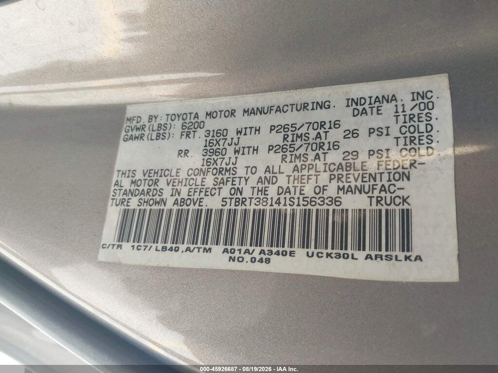 5TBRT38141S156336 2001 TOYOTA TUNDRA photo no. 9