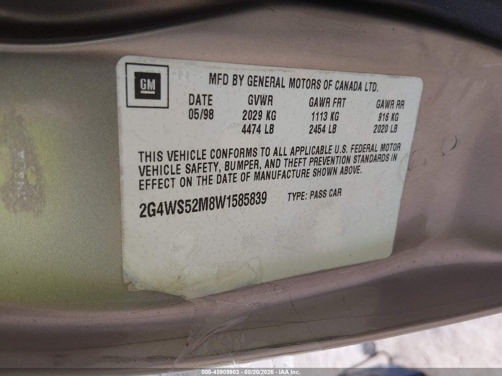 2G4WS52M8W1585839 1998 BUICK CENTURY photo no. 9