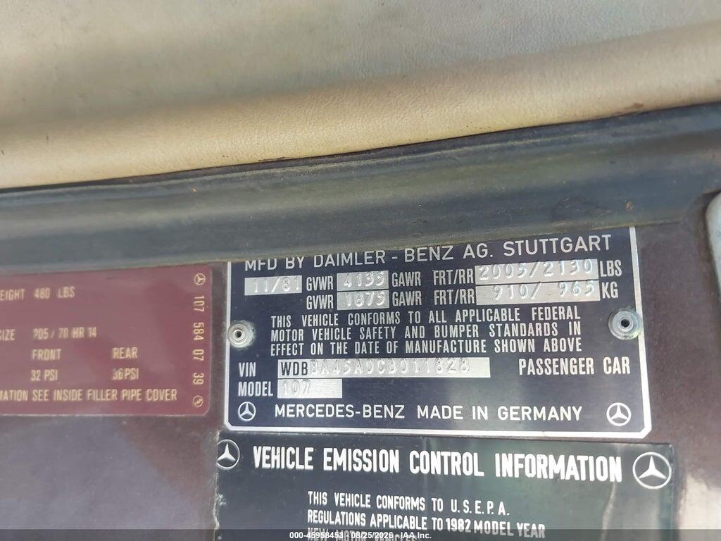 WDBBA45A0CB011828 1982 MERCEDES-BENZ 380 photo no. 9