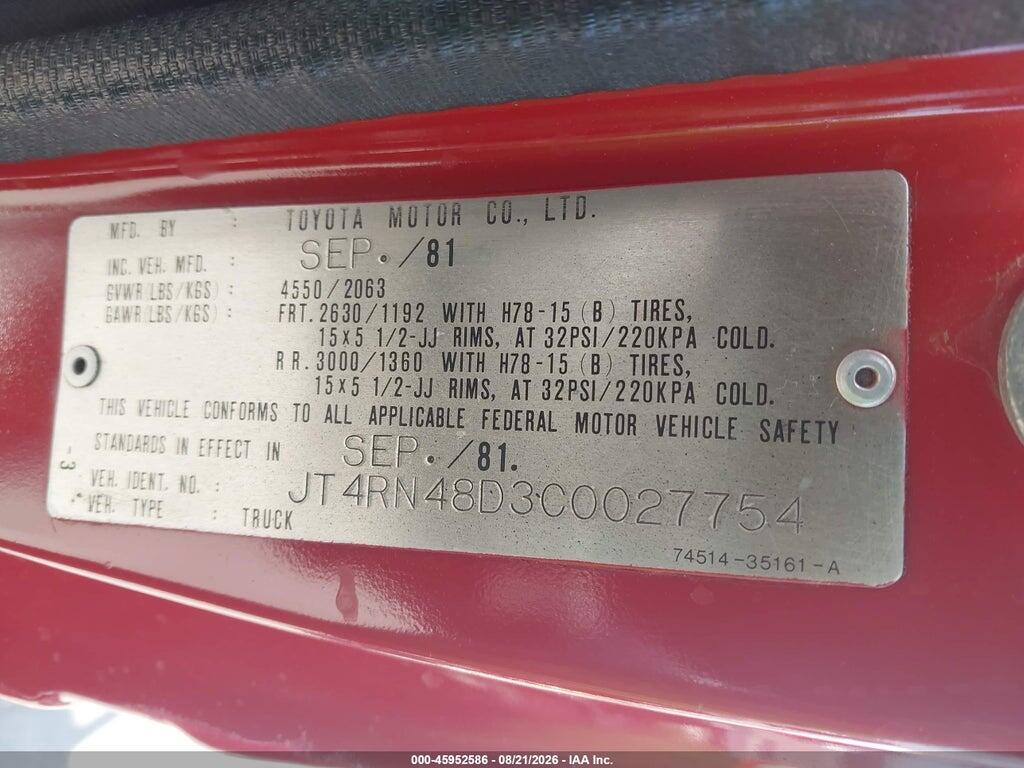 JT4RN48D3C0027754 1982 TOYOTA PICKUP photo no. 9