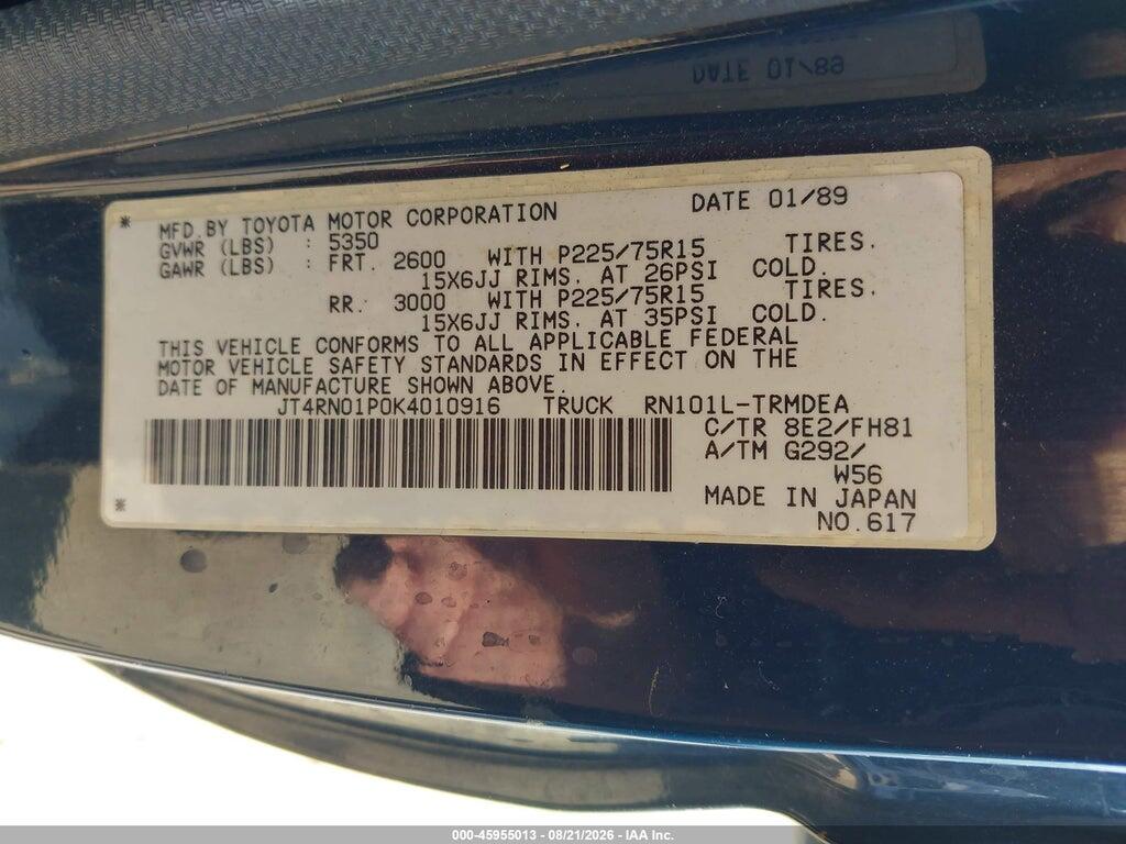 JT4RN01P0K4010916 1989 TOYOTA PICKUP photo no. 9