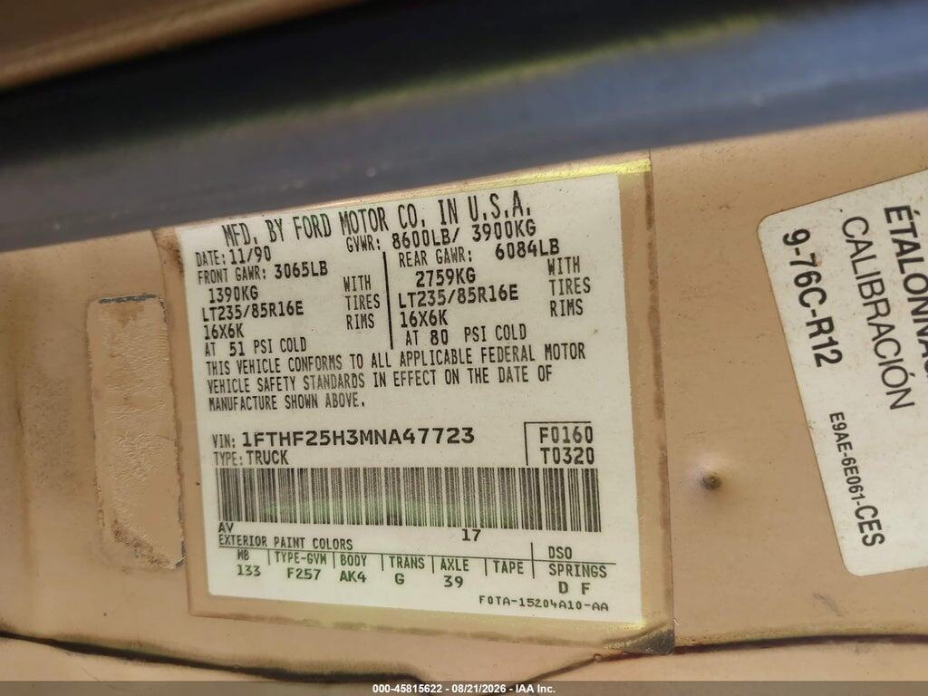 1FTHF25H3MNA47723 1991 FORD F250 photo no. 9
