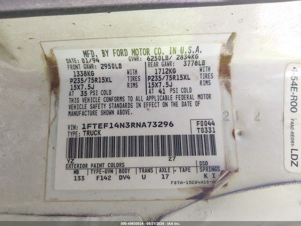 1FTEF14N3RNA73296 1994 FORD F150 photo no. 9
