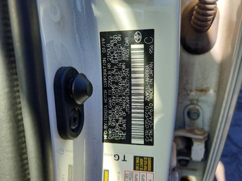 JTDKARFU3K3071294 2019 TOYOTA PRIUS photo no. 12