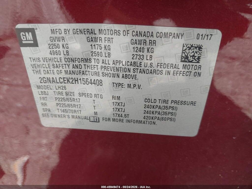 2GNALCEK2H1564408 2017 CHEVROLET EQUINOX photo no. 9