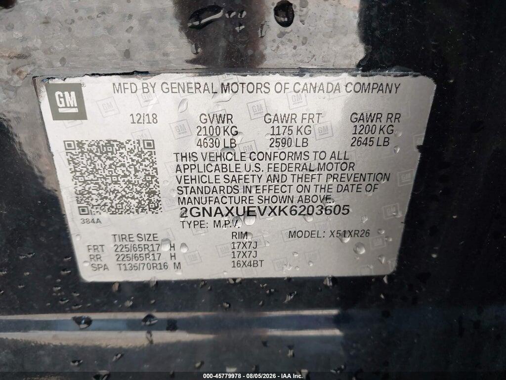 2GNAXUEVXK6203605 2019 CHEVROLET EQUINOX photo no. 9