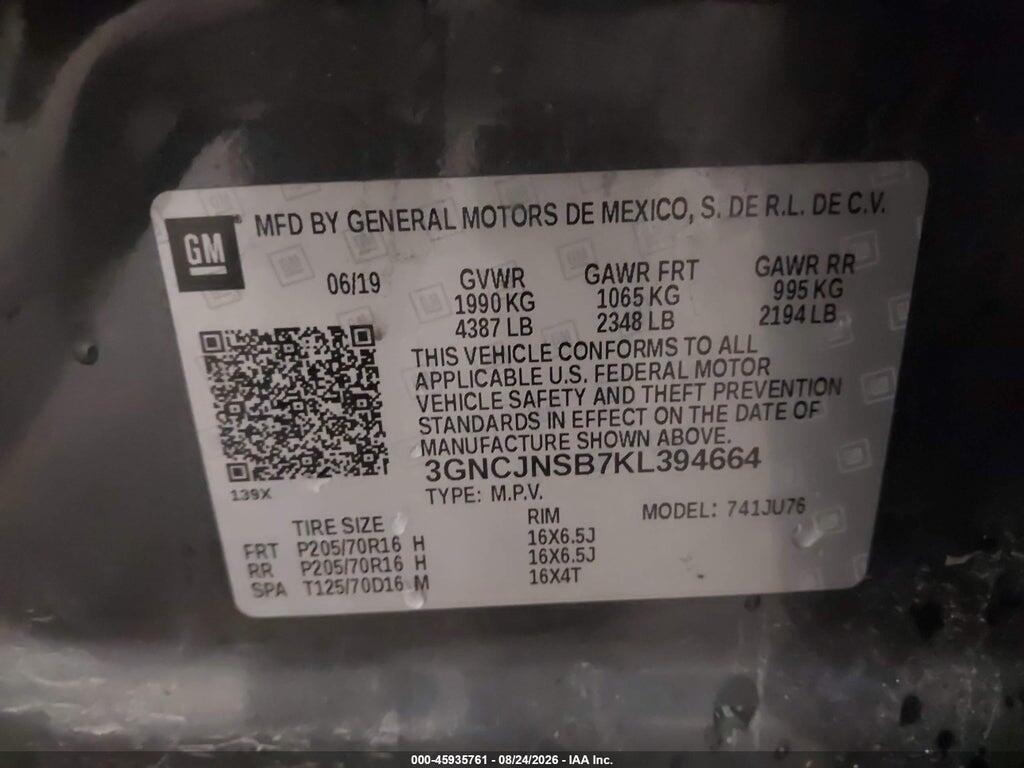 3GNCJNSB7KL394664 2019 CHEVROLET TRAX photo no. 9