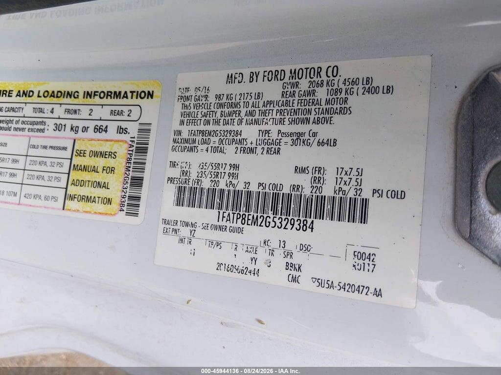 1FATP8EM2G5329384 2016 FORD MUSTANG photo no. 9