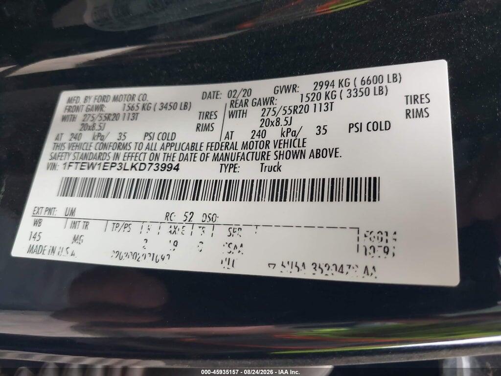 1FTEW1EP3LKD73994 2020 FORD F-150 photo no. 9